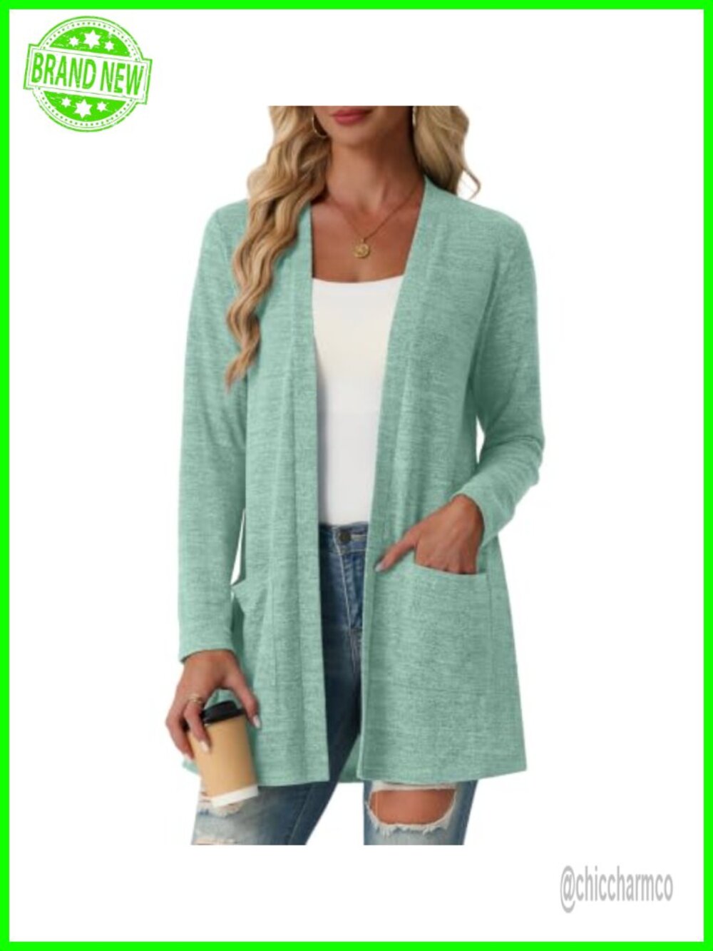 Lightweight Open Front Cardigan Long Sleeve Loose Knit Sweater with Pockets